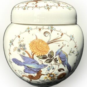 Ginger Jar & Lid Sadler Floral Birds Colorful VTG Trinket Holder
